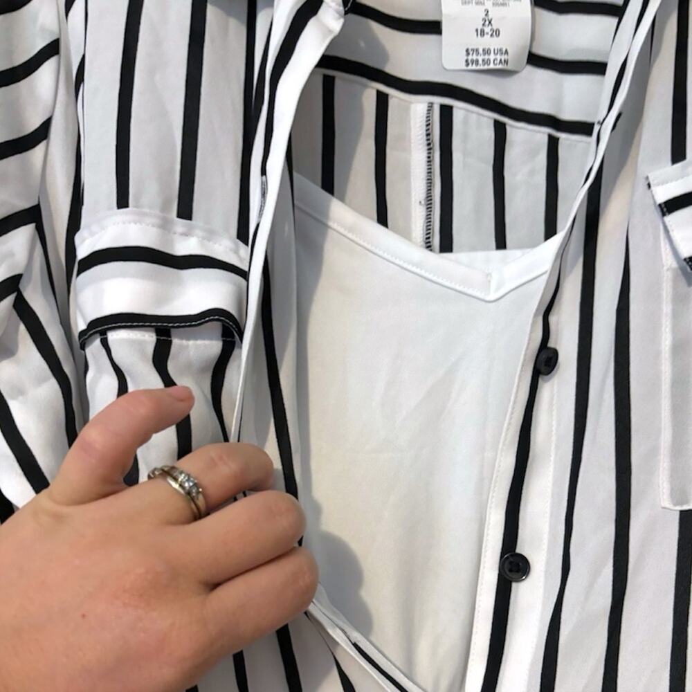 NWT Torrid Black & White Stripe Georgette Midi Shirt Dress (2X) - Picture 4 of 12